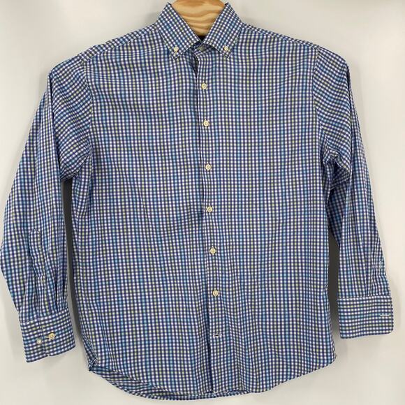 Peter Millar Medium Blue Yellow Check Summer Comfort Long Sleeve Button Up Shirt - Picture 4 of 4